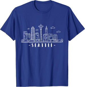Seattle Skyline Washington PNW Vintage T-Shirt - T-Shirt | Royal