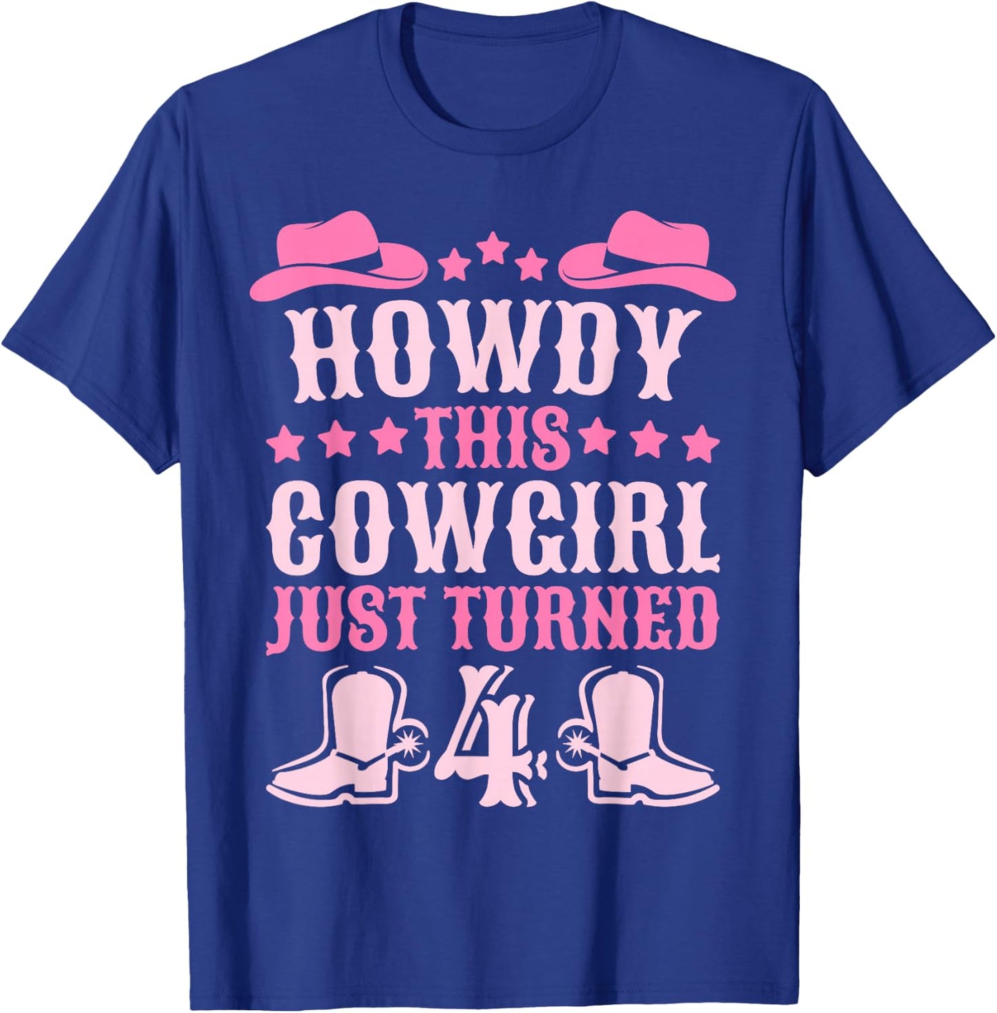 4yr Birthday Cowgirl Western 4 Year Old Girl 4th Birthday T-Shirt - T-Shirt | Royal
