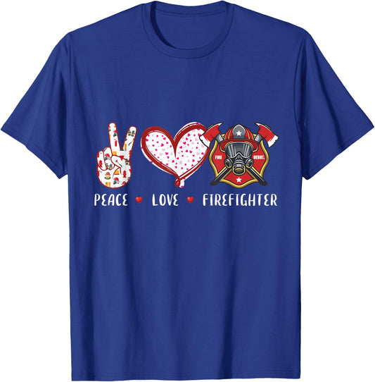Peace Love Firefighter gifts women kids boys girls T-Shirt - T-Shirt | Royal