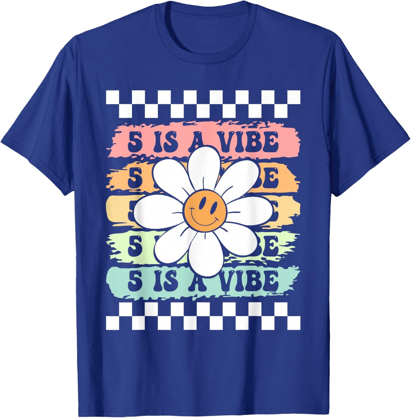 Five Is A Vibe Cute Groovy 5th Birthday Party Daisy Flower T-Shirt - T-Shirt | Royal