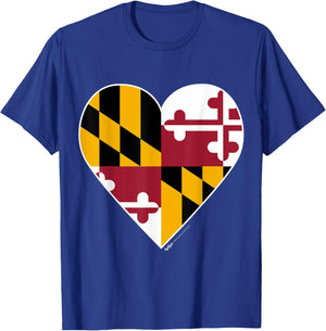 Heart Maryland State Flag Design T-Shirt - T-Shirt | Royal