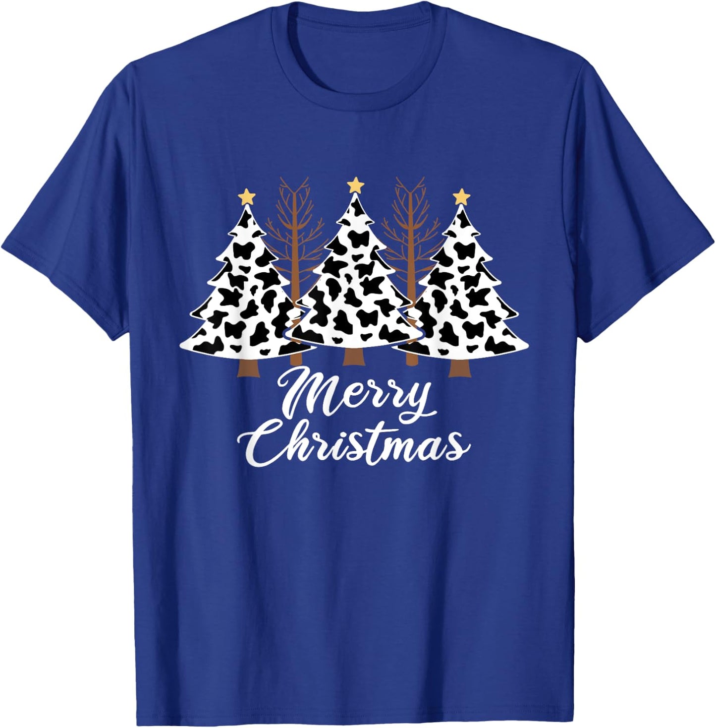 Merry Christmas Tree Cow Print Xmas T-Shirt - T-Shirt | Royal