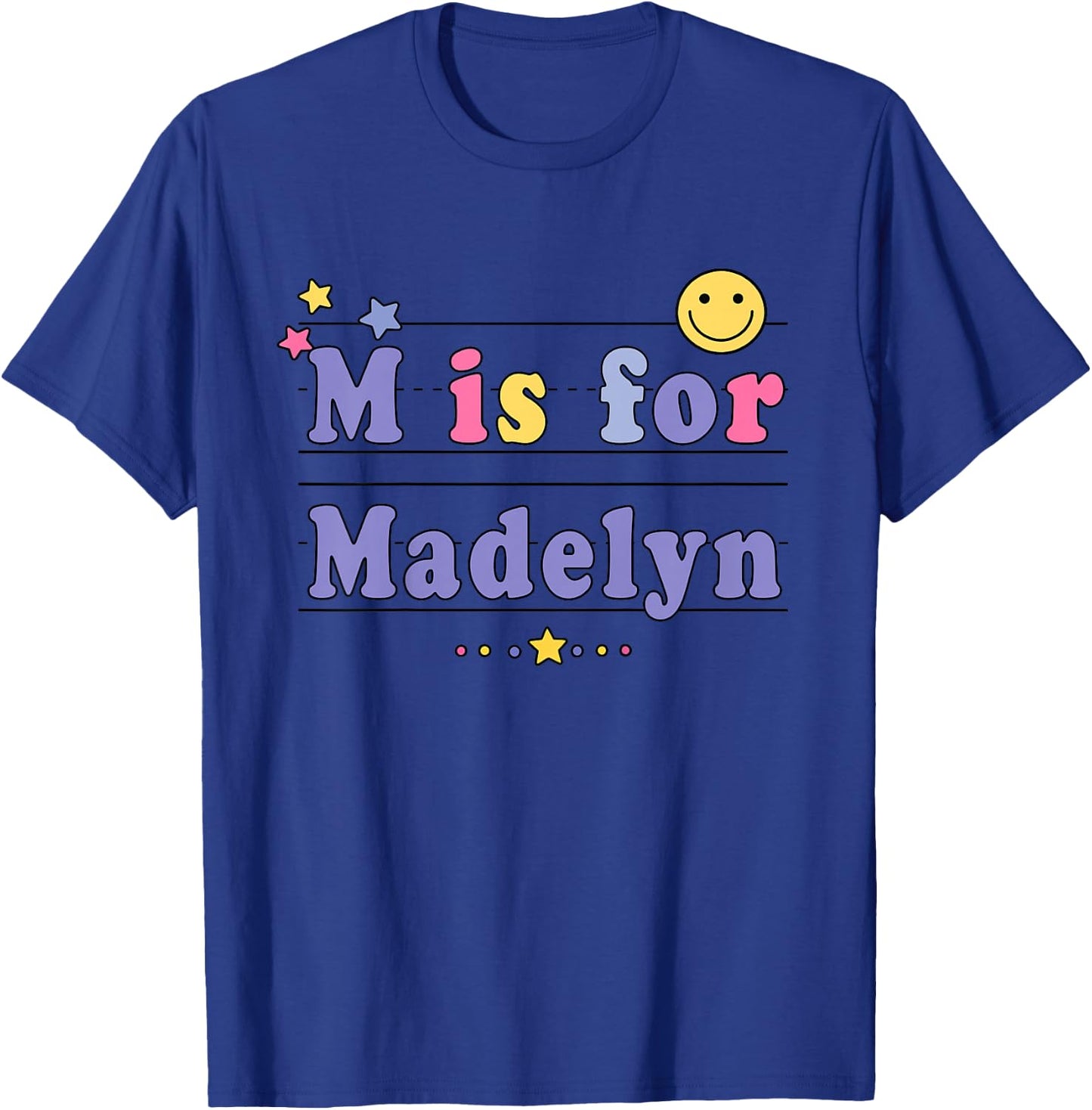 Kids Madelyn Name Shirt Alphabet M is for Madelyn T-Shirt - T-Shirt | Royal