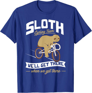 Sloth Cycling Team - Lazy Sloth Sleeping On Bicycle T-Shirt - T-Shirt | Royal