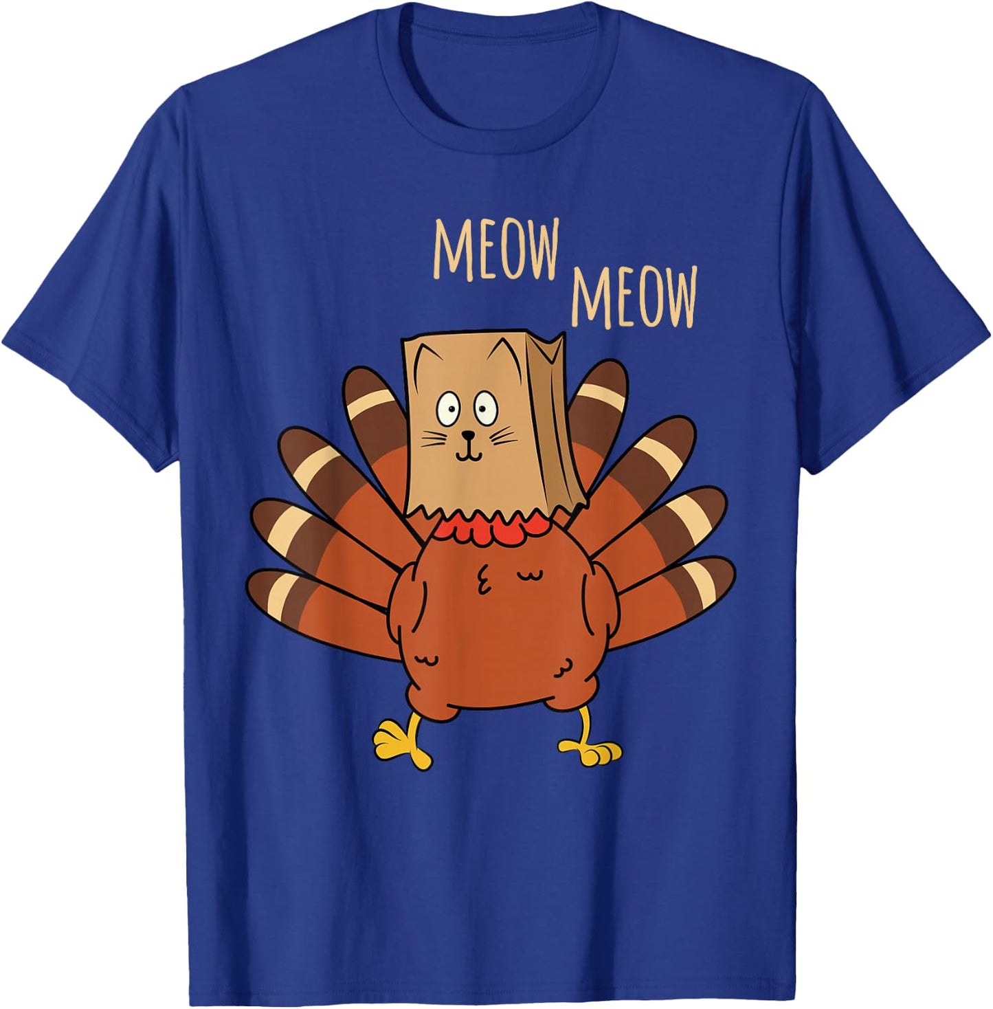 Funny Thanksgiving Cat Fake Cat Meow Thanksgiving Turkey T-Shirt - T-Shirt | Royal