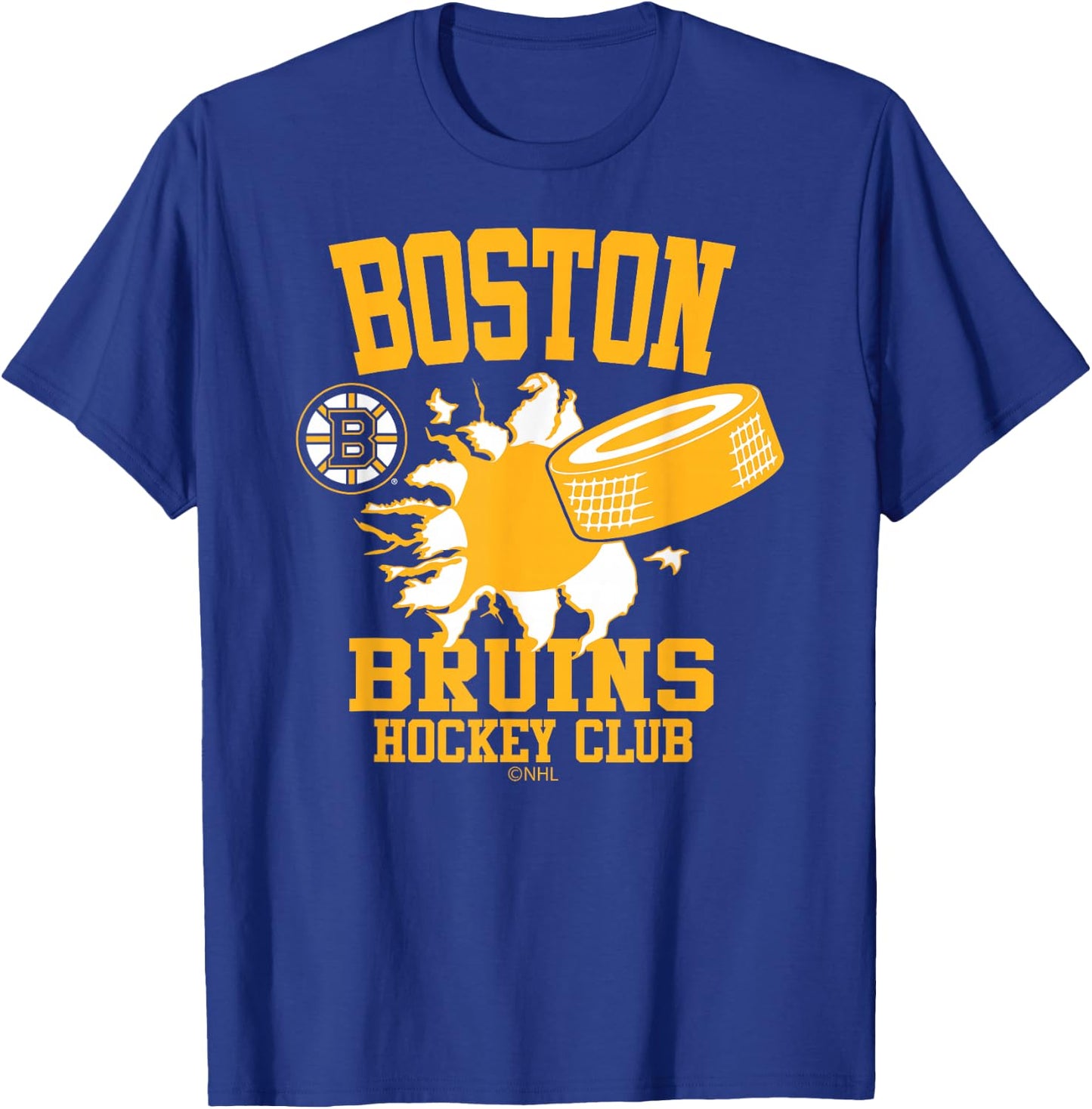 Boston Bruins Hockey Puck Burst Black Officially Licensed T-Shirt - T-Shirt | Royal