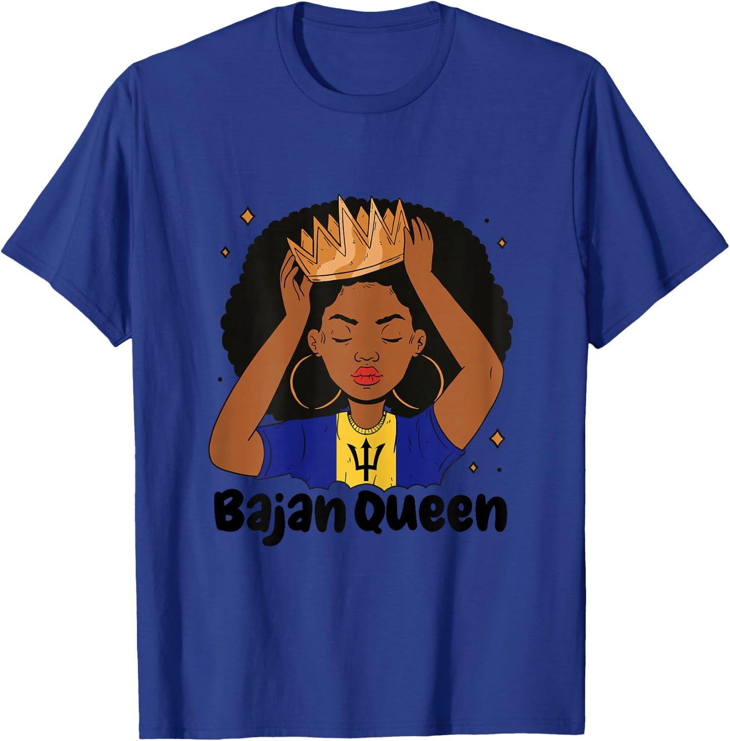 Bajan Queen Black Afro Barbados Flag Pride Barbadian T-Shirt - T-Shirt | Royal
