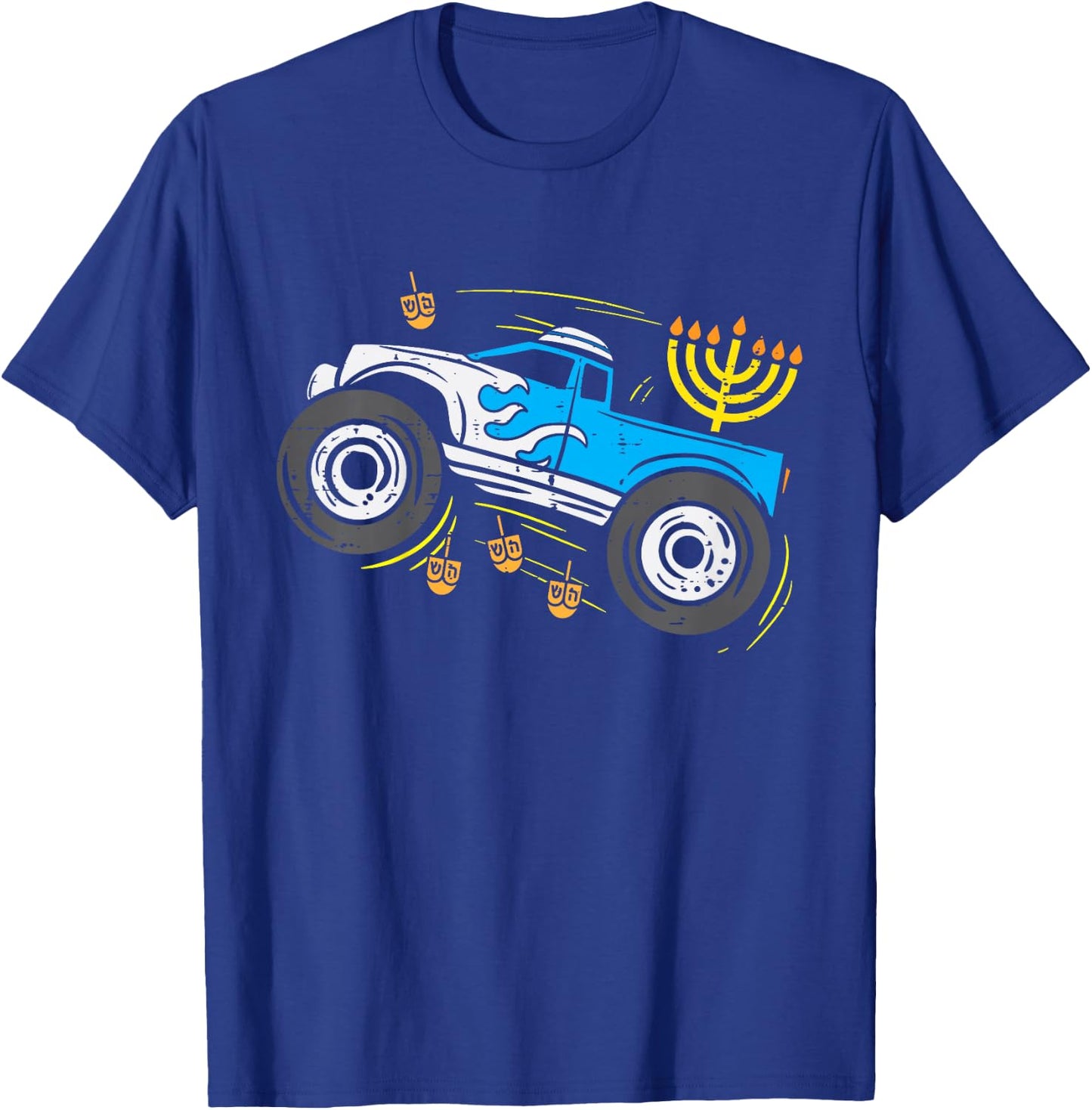 Kids Monster Truck Menorah Dreidel Toddler Boys Hanukkah Kids T-Shirt - T-Shirt | Royal