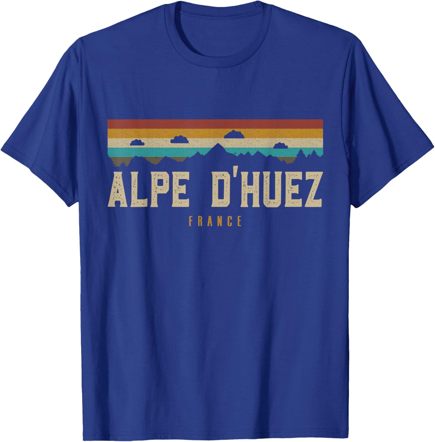 Alpe D'Huez Vintage Mountains Hiking Camping France Retro T-Shirt - T-Shirt | Royal