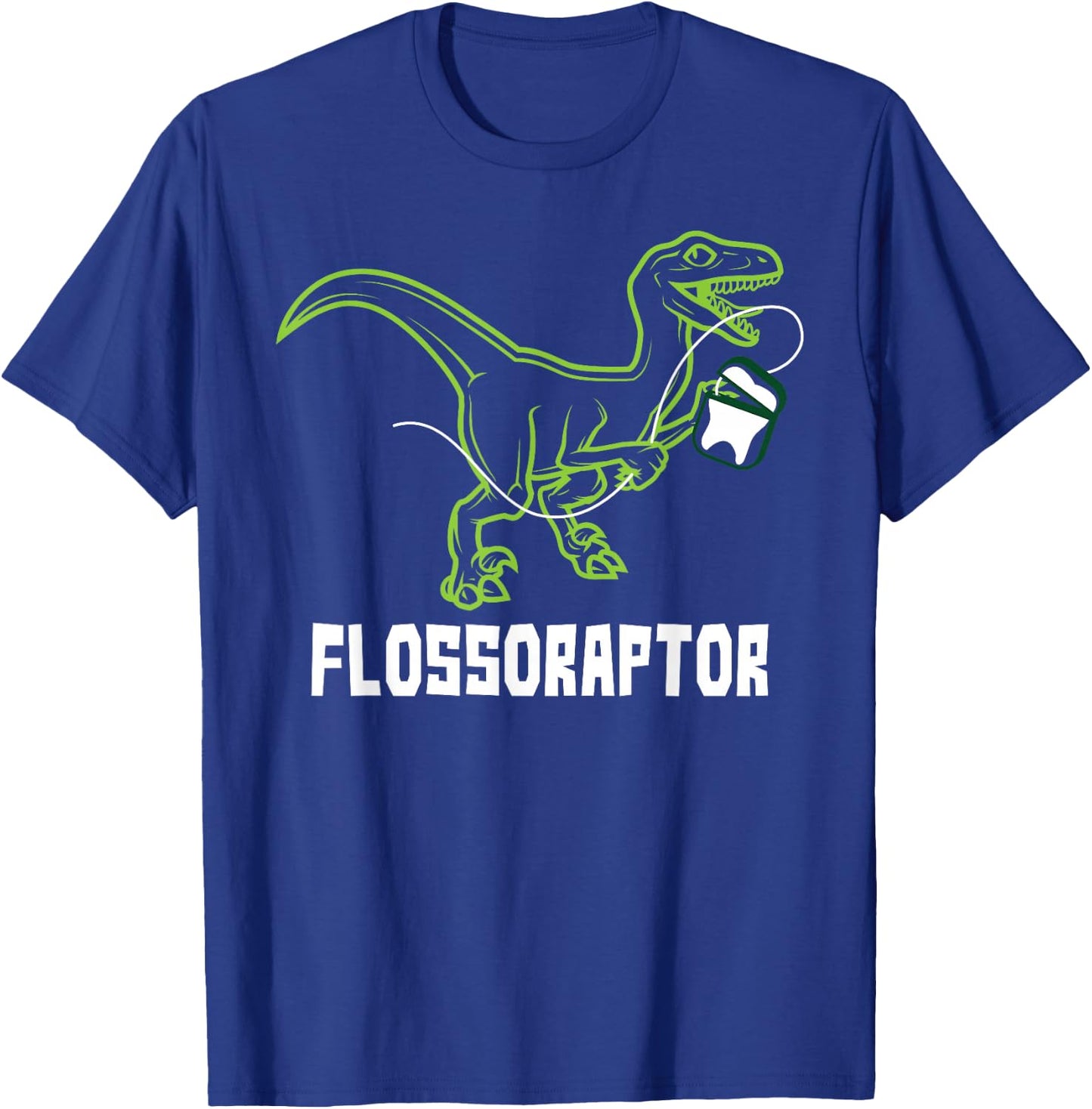 Flossoraptor Dinosaur Funny Pediatric Dentist T-Shirt - T-Shirt | Royal