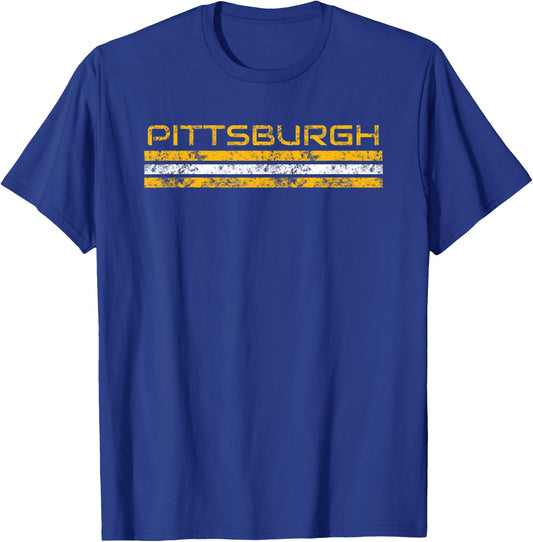 Pittsburgh Pennsylvania Vintage Three Stripe Weathered T-Shirt - T-Shirt | Royal