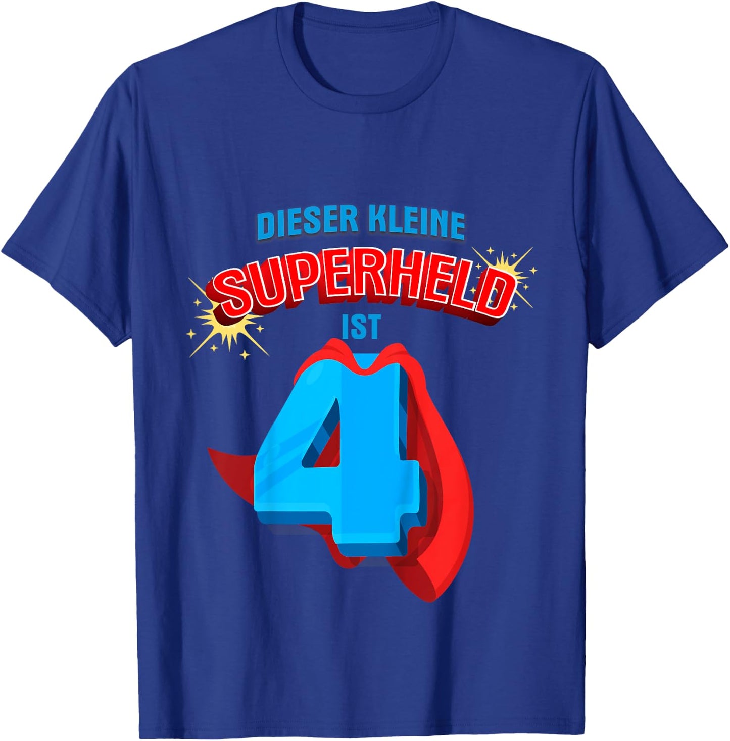Children's 4th Birthday Shirt Hero Superhero 4 Years T-Shirt - T-Shirt | Royal
