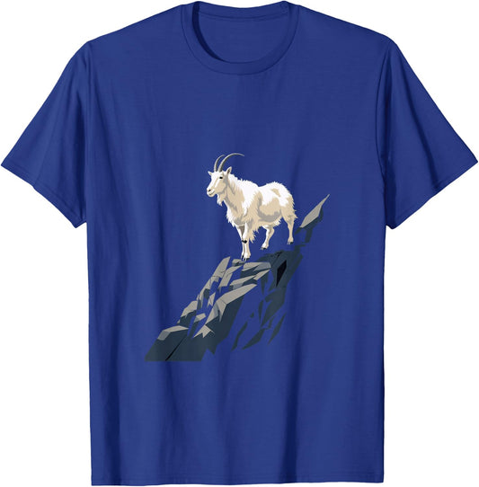 Mountain Goat Animal Rock Climbing , -Adults, Black, Small, Short Sleeve, Cotton Blend, Mountain Goat Design T-Shirt - T-Shirt | Royal