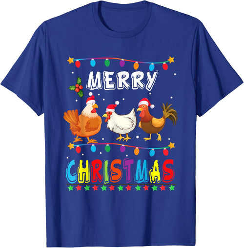 Merry Christmas Chicken Shirt Santa Hat Lights Xmas Funny