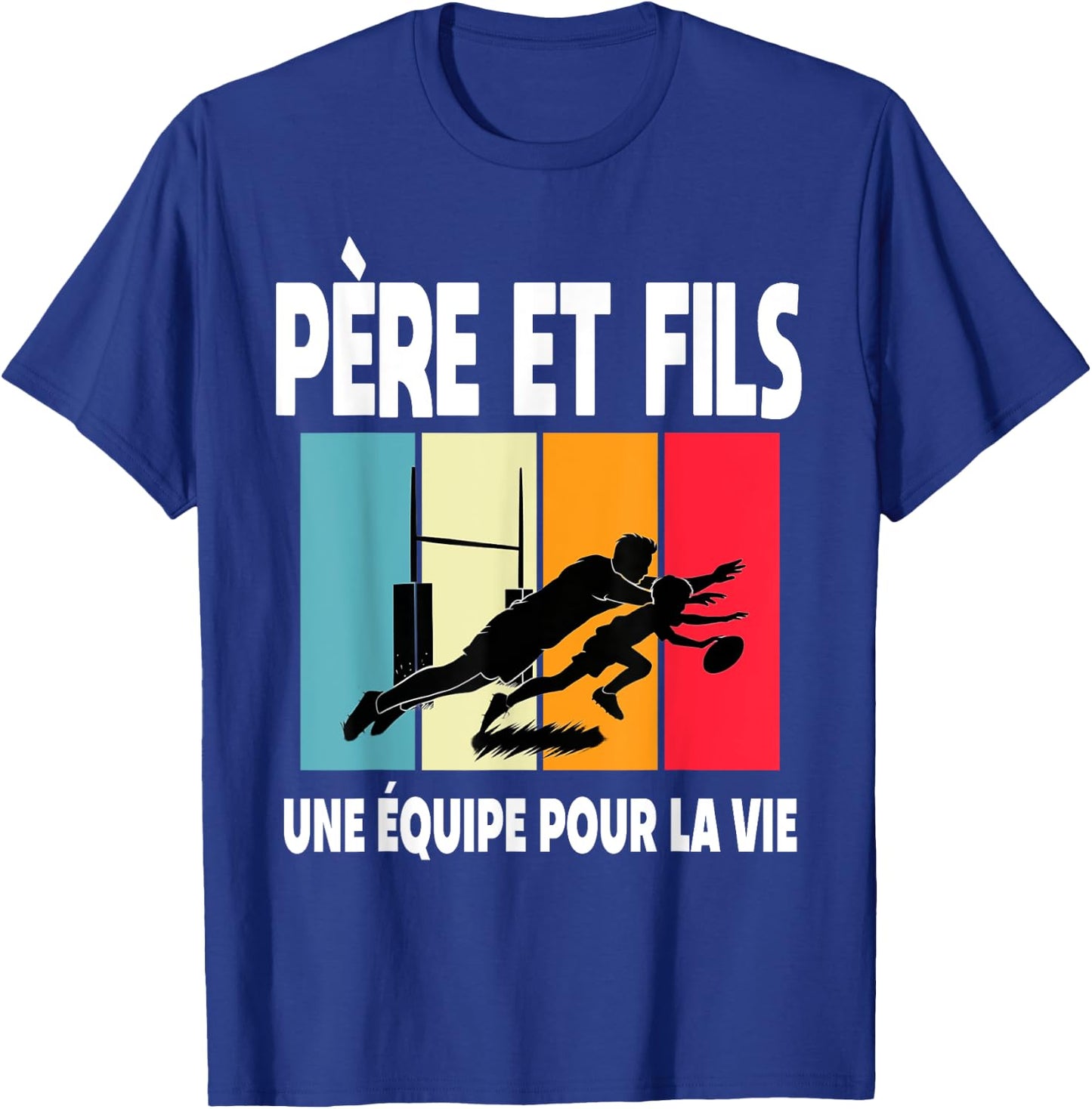 Père Et Fils Rugby Papa Rugbyman Vintage Fête Des Pères T-Shirt - T-Shirt | Royal