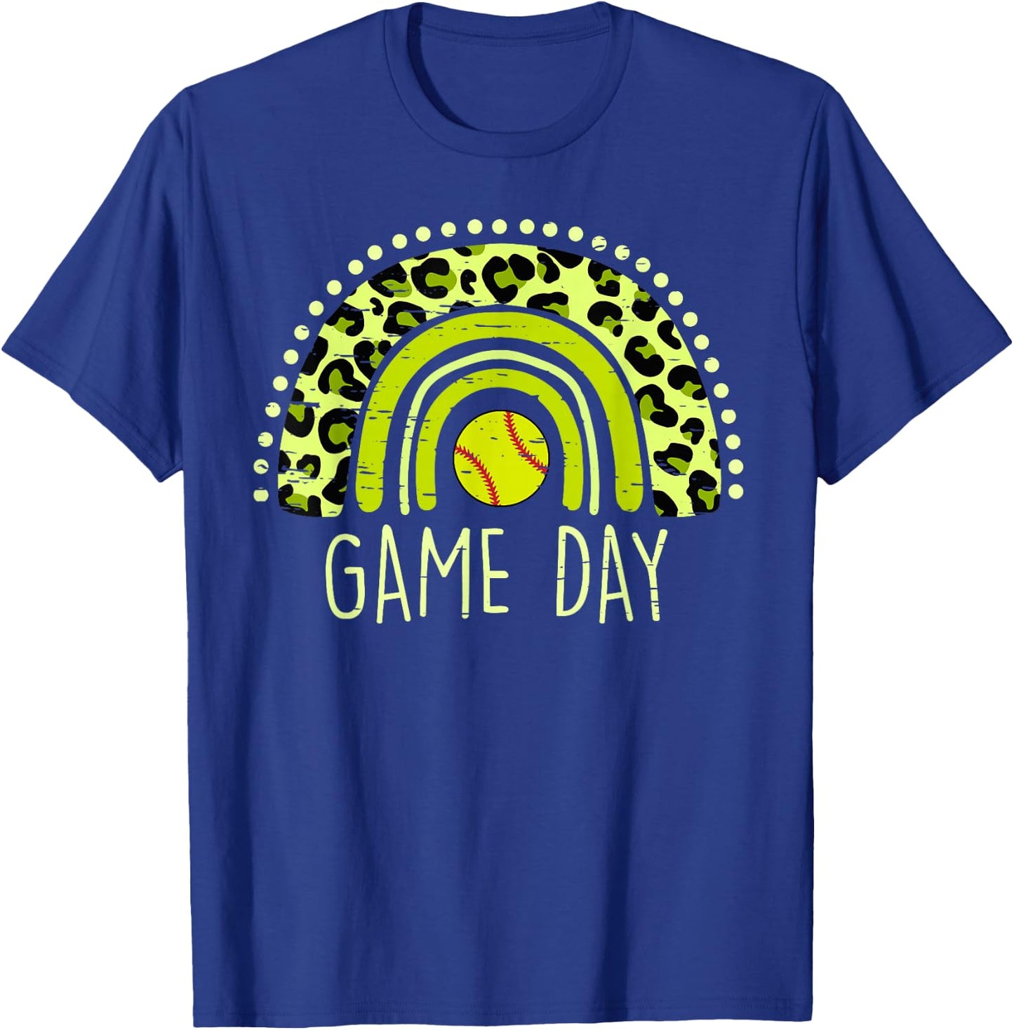 Game Day Baseball Life Softball Life Mom Leopard Rainbow T-Shirt - T-Shirt | Royal