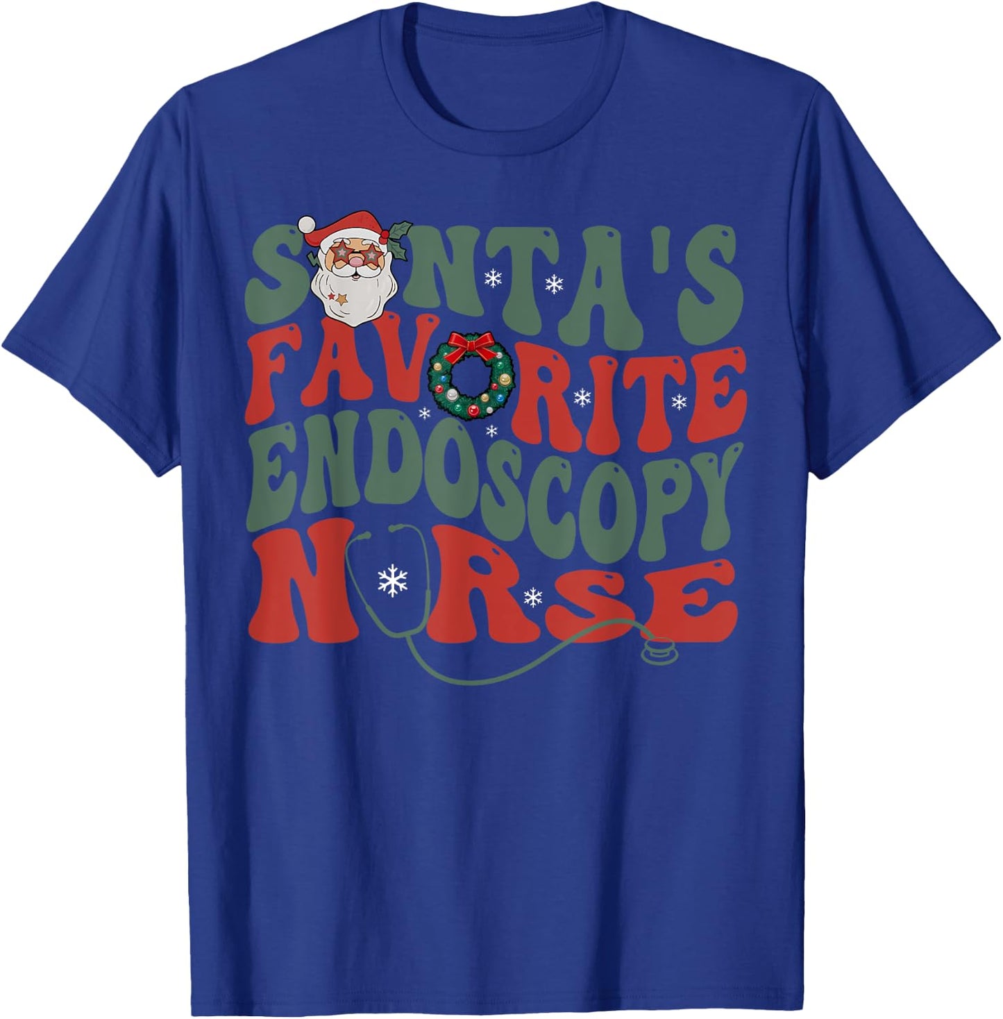 Retro Santa's Favorite Endoscopy Nurse GI Gastro Nurse Xmas T-Shirt - T-Shirt | Royal