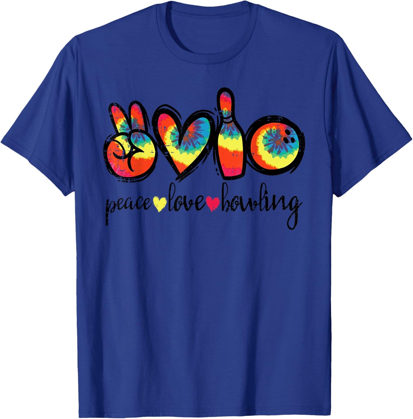 Peace Love Bowling Retro Tie Dye Bowler Team Women Men Kids T-Shirt - T-Shirt | Royal