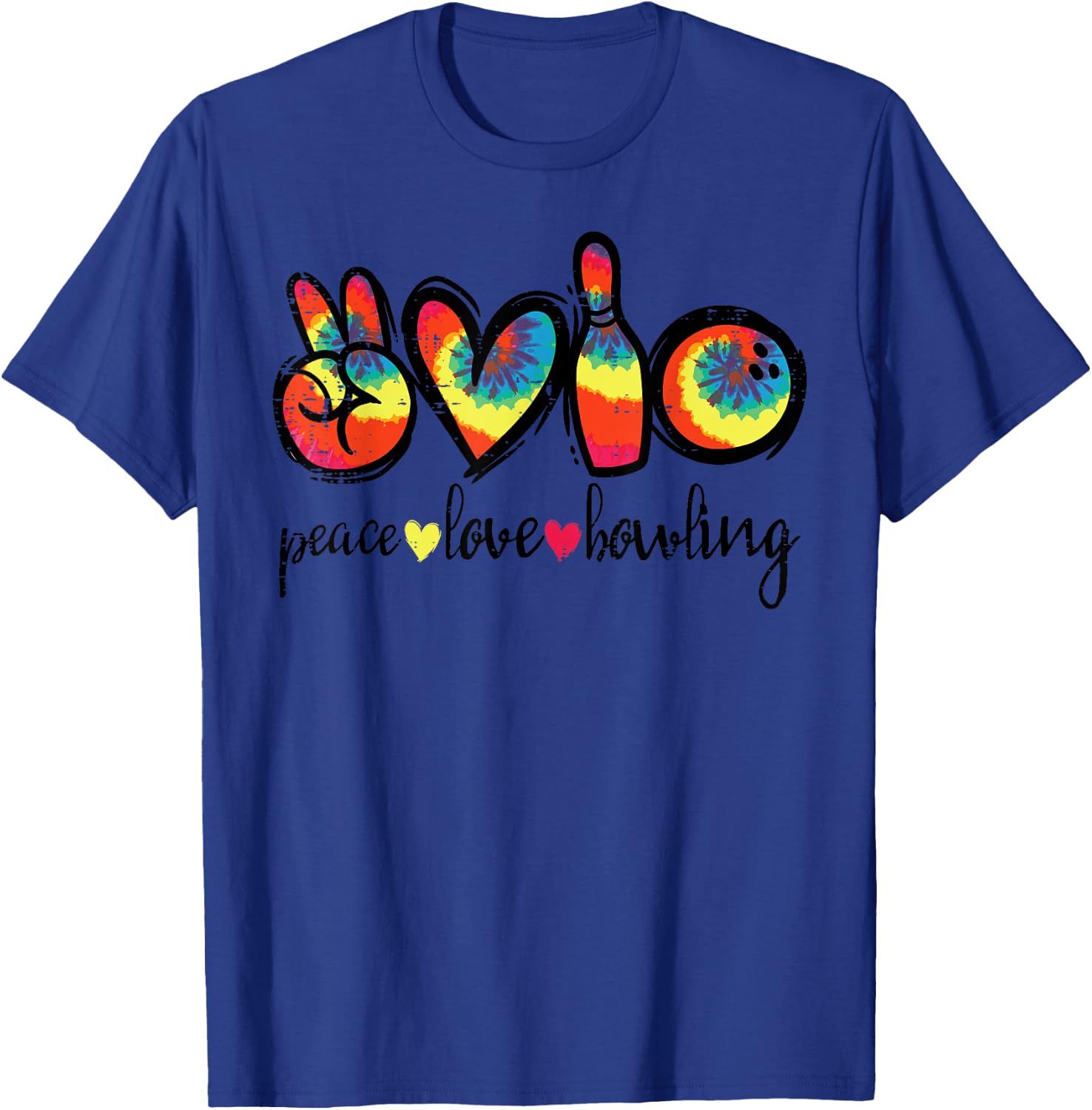 Peace Love Bowling Retro Tie Dye Bowler Team Women Men Kids T-Shirt - T-Shirt | Royal