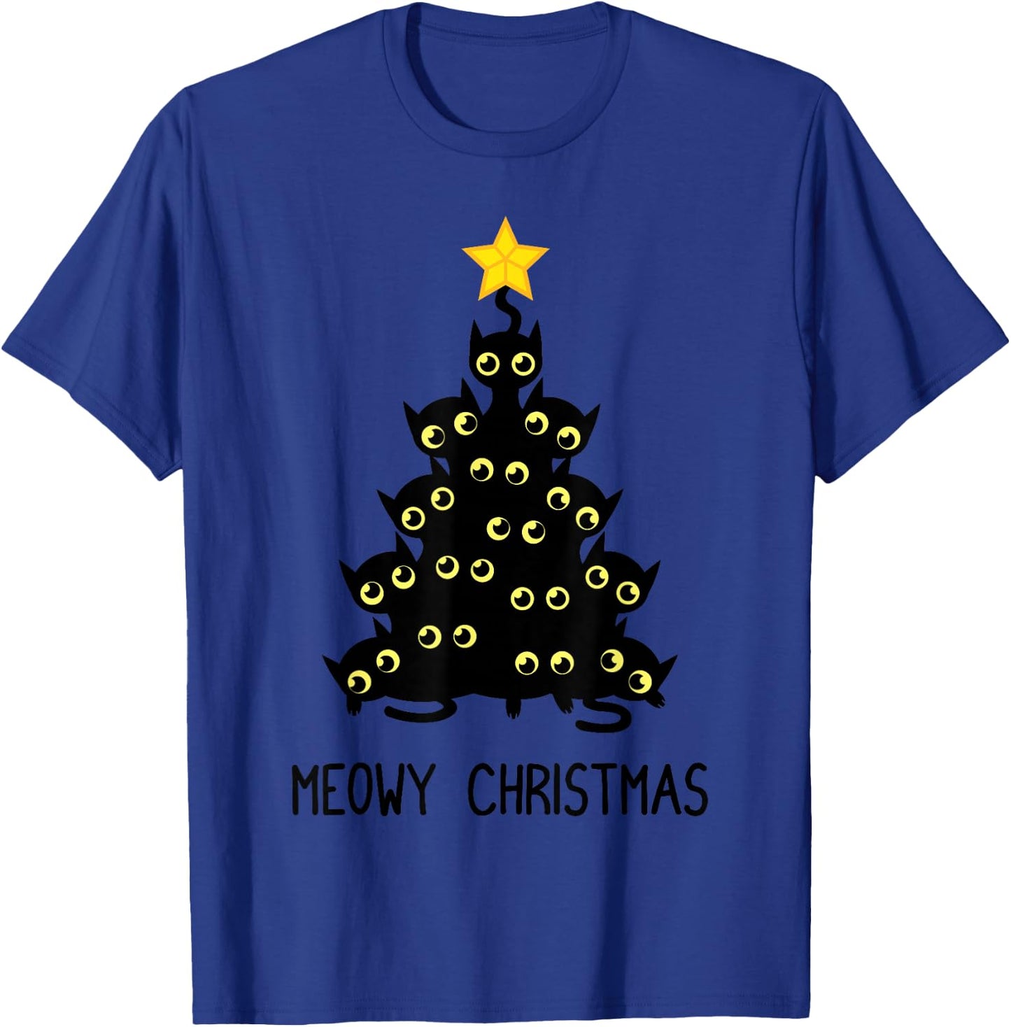 Cat Christmas Tree Cute Black Kitten Lover Meowy Women Kids T-Shirt - T-Shirt | Royal