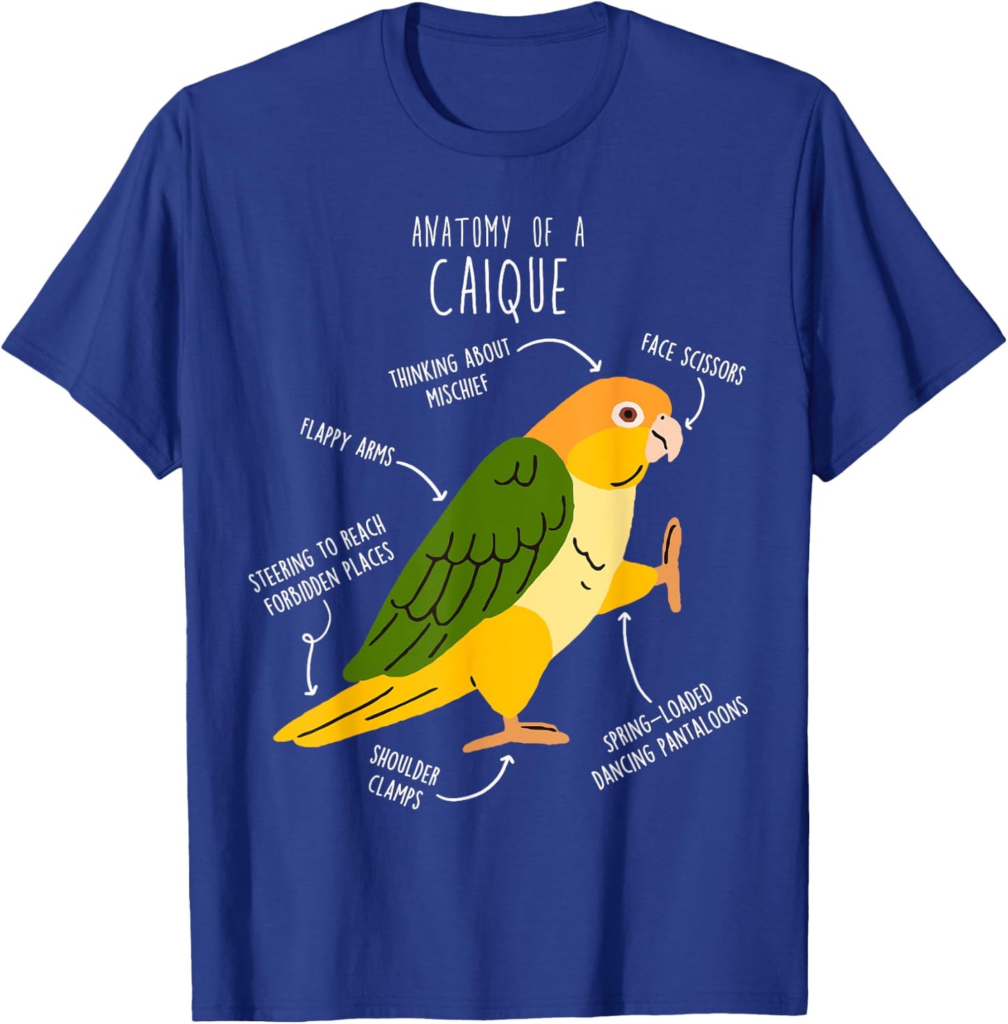 White-bellied Caique Parrot Anatomy, Funny Cute Pet Bird Mom T-Shirt - T-Shirt | Royal