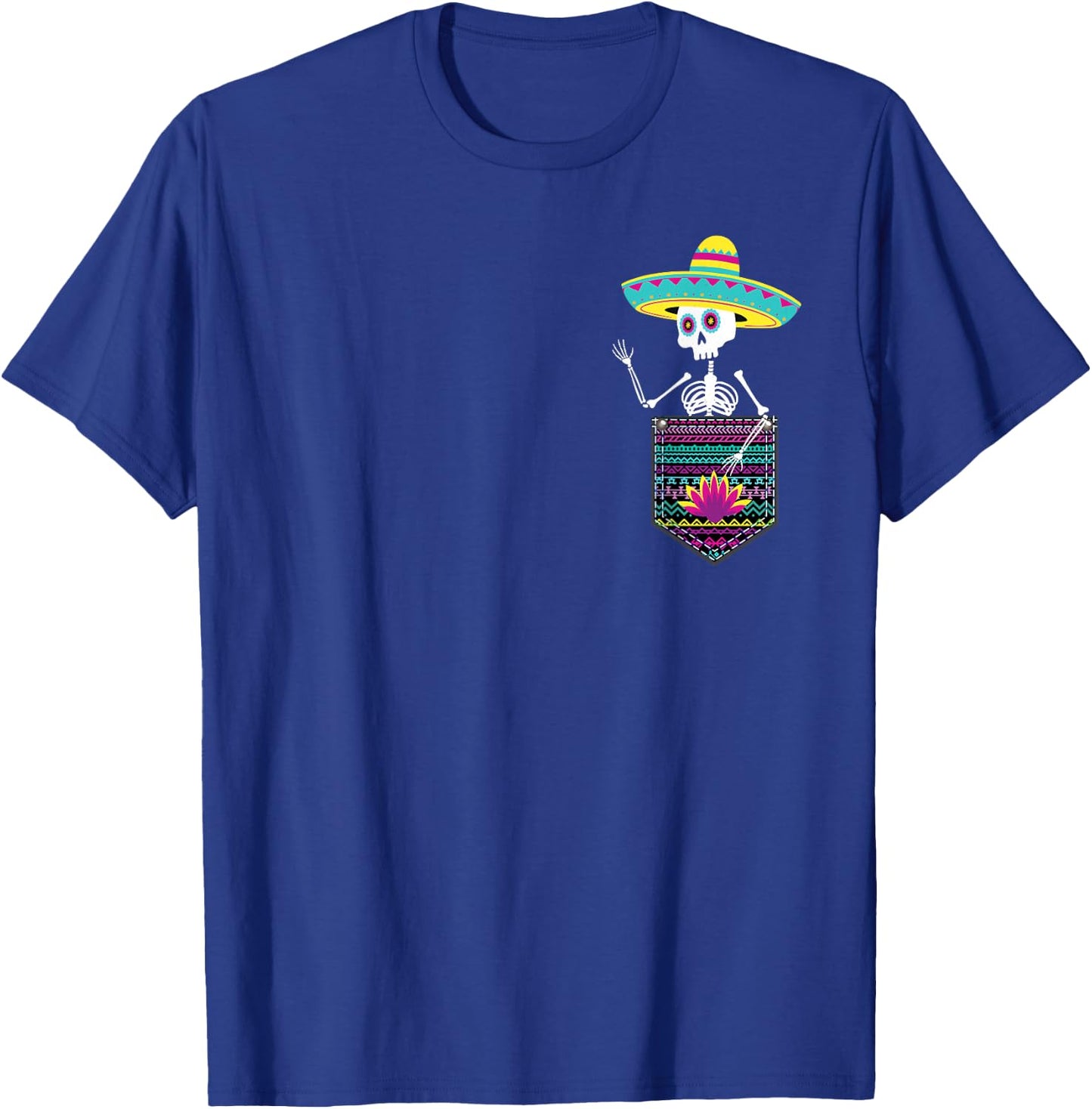 Let's Fiesta Skeleton Pocket Dia de Muertos Mexican Party T-Shirt - T-Shirt | Royal