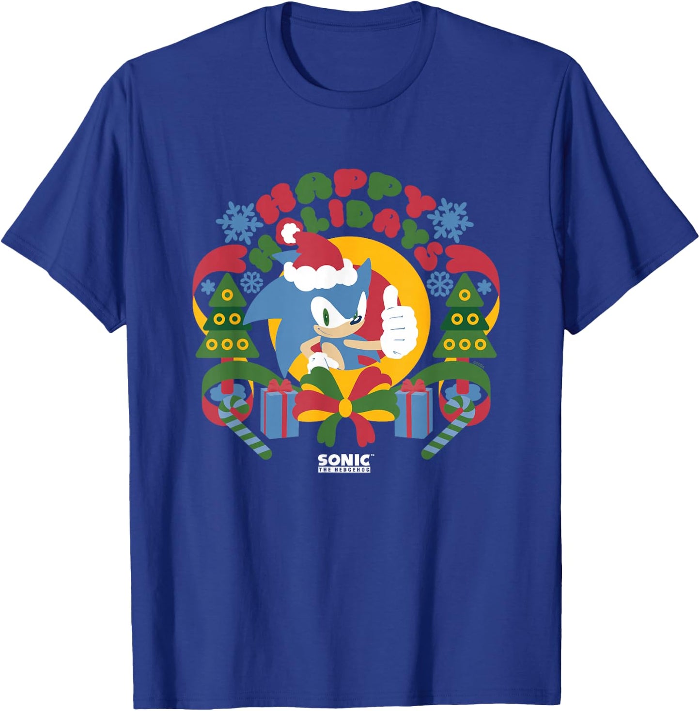 Sonic The Hedgehog Christmas Happy Holidays Vintage Logo T-Shirt - T-Shirt | Royal