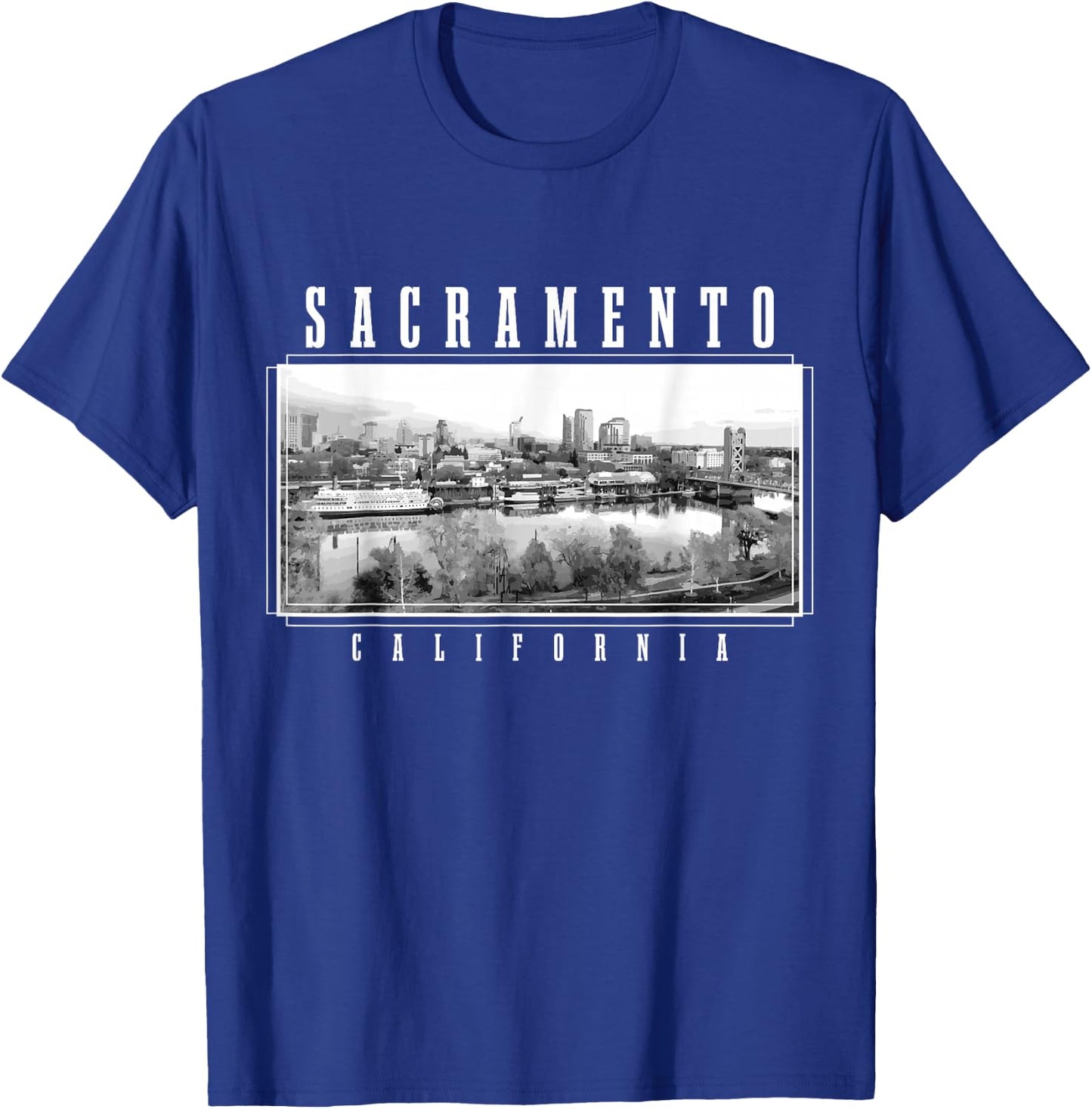 Sacramento California Vintage Souvenir Skyline USA T-Shirt - T-Shirt | Royal