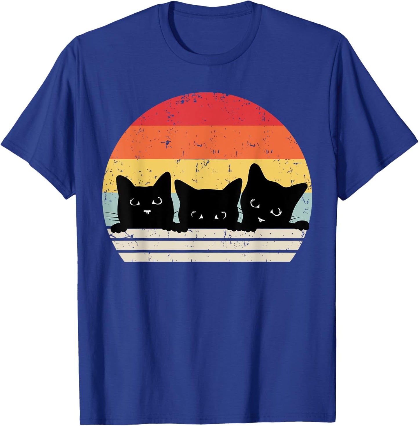 Vintage Three Black Cats Funny Kitties 3 Black Cat Women Men T-Shirt - T-Shirt | Royal