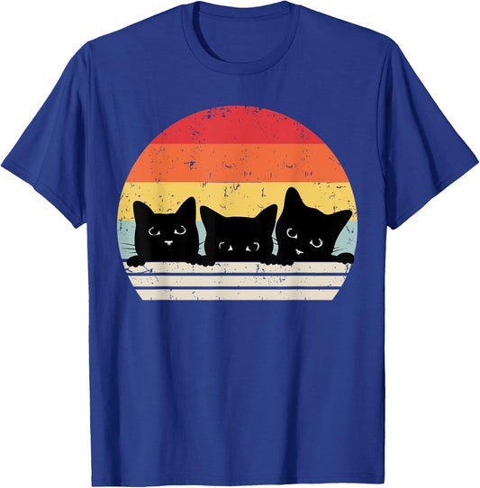 Vintage Three Black Cats Funny Kitties 3 Black Cat Women Men T-Shirt - T-Shirt | Royal