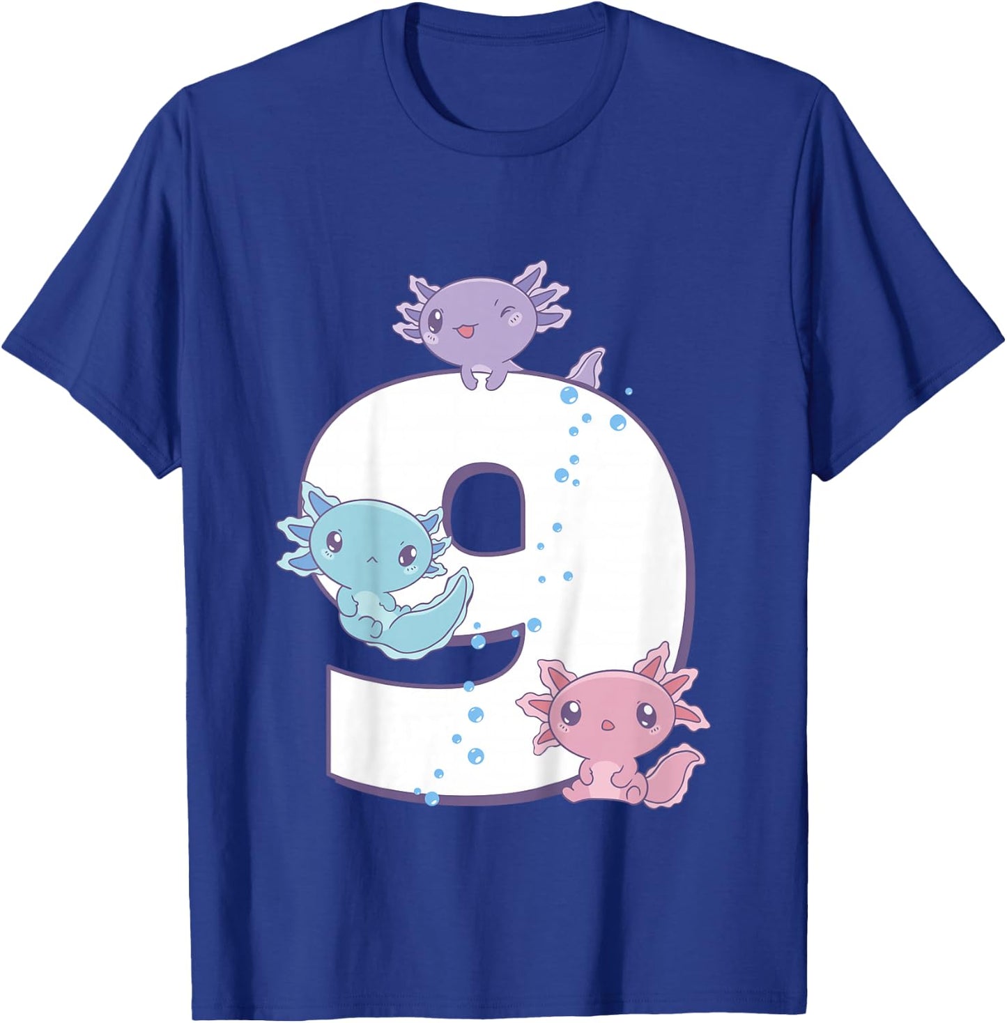 Axolotl 9th Birthday - I'm 9 Daughter Girl's Birthday Party T-Shirt - T-Shirt | Royal
