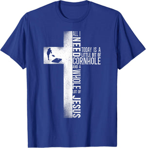 Cornhole Team Bean Bag Player Champ Cross Faith Jesus T-Shirt - T-Shirt | Royal