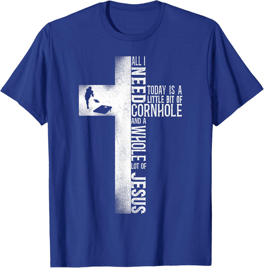 Cornhole Team Bean Bag Player Champ Cross Faith Jesus T-Shirt - T-Shirt | Royal