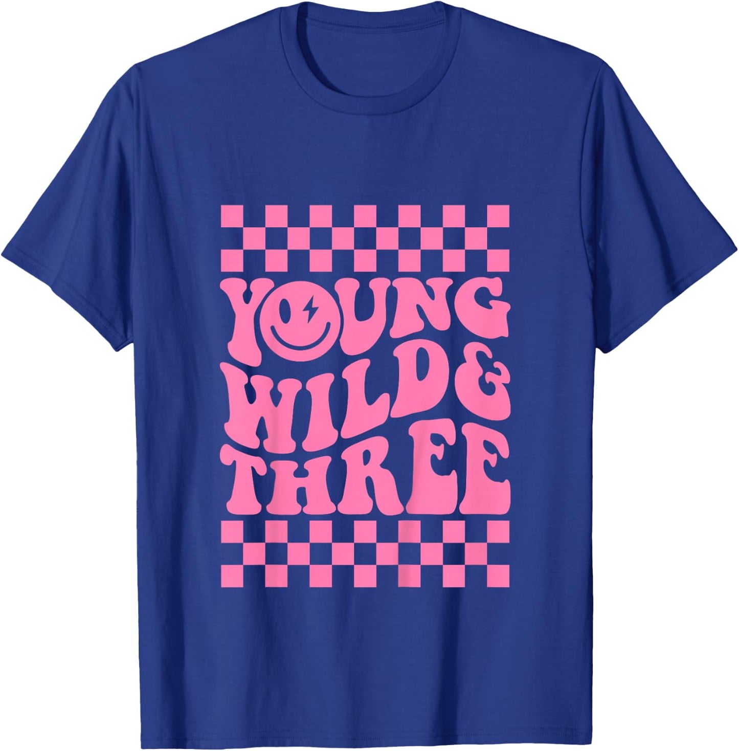 Young Wild And Three Groovy Toddler Birthday Girl T-Shirt - T-Shirt | Royal