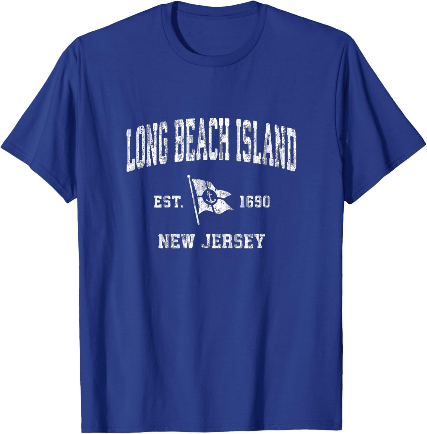 Long Beach Island New Jersey NJ Vintage Boat Anchor Flag T-Shirt - T-Shirt | Royal