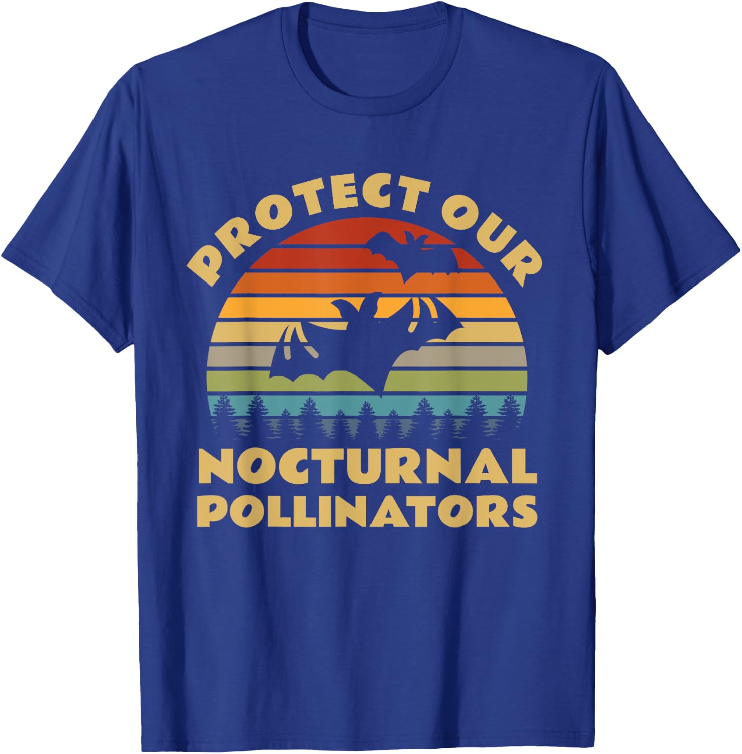 Protect Our Nocturnal Pollinators Retro Bat Sunset T-Shirt - T-Shirt | Royal