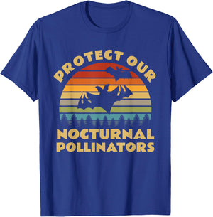 Protect Our Nocturnal Pollinators Retro Bat Sunset T-Shirt - T-Shirt | Royal