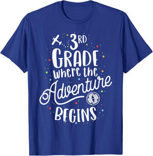 3rd Grade Where The Adventure Begins Third Kids Teacher T-Shirt - T-Shirt | Royal