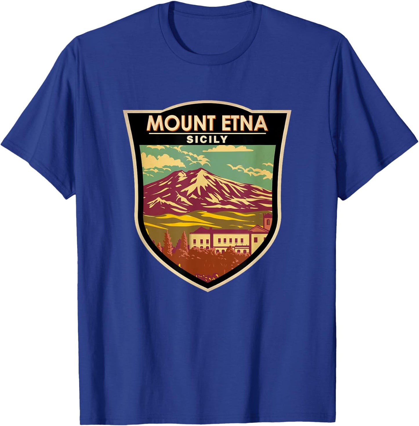 Mount Etna Sicily Landmark Badge Vintage T-Shirt - T-Shirt | Royal