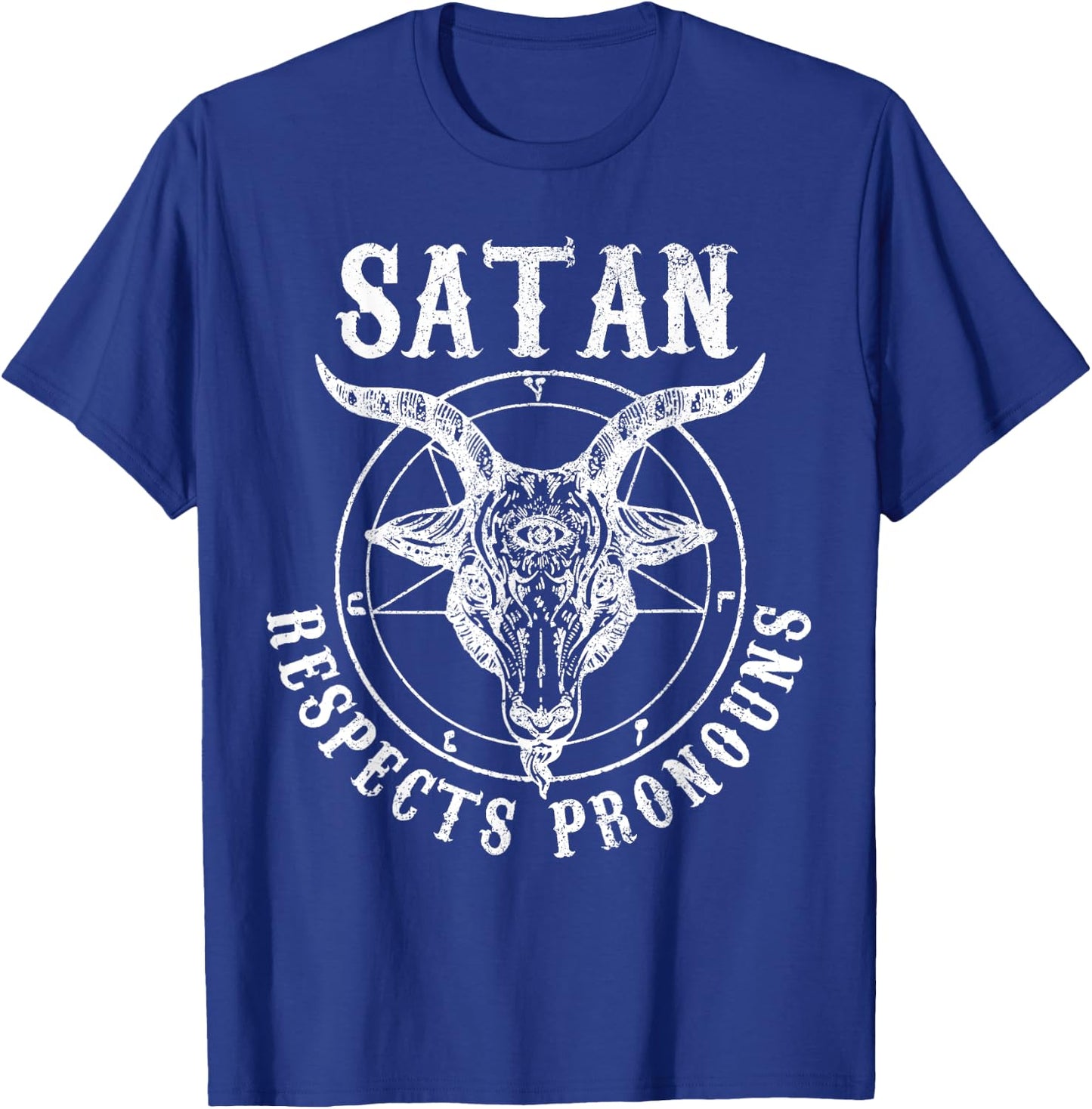 Satan Respects Pronouns Satanic Pride Month LGBTQ Baphomet T-Shirt - T-Shirt | Royal