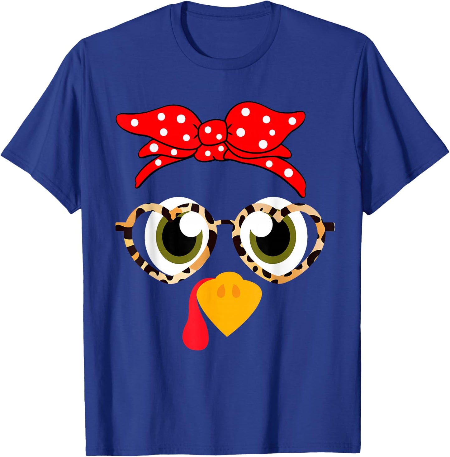 Thanksgiving Turkey Face Costume Leopard Print Glasses Girls T-Shirt - T-Shirt | Royal