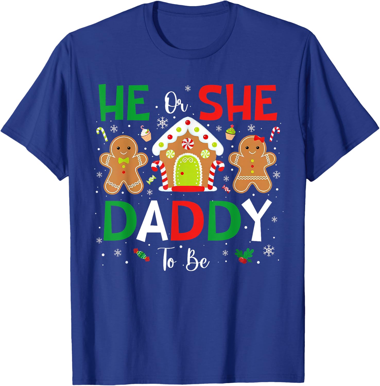 Gingerbread He or She Daddy To Be Christmas Gender Reveal T-Shirt - T-Shirt | Royal