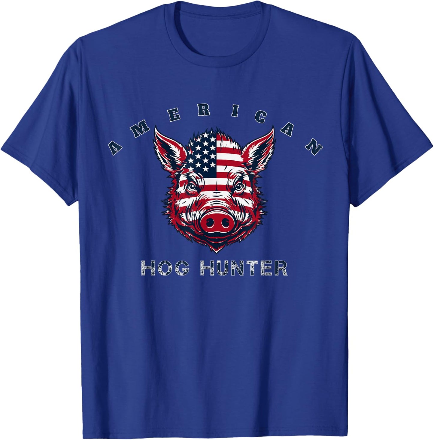 American Hog Hunter Wild Razorback Boar Hunting USA Flag Art T-Shirt - T-Shirt | Royal