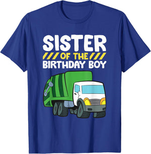 Sister Of The Birthday Boy Garbage Truck Birthday Party T-Shirt - T-Shirt | Royal