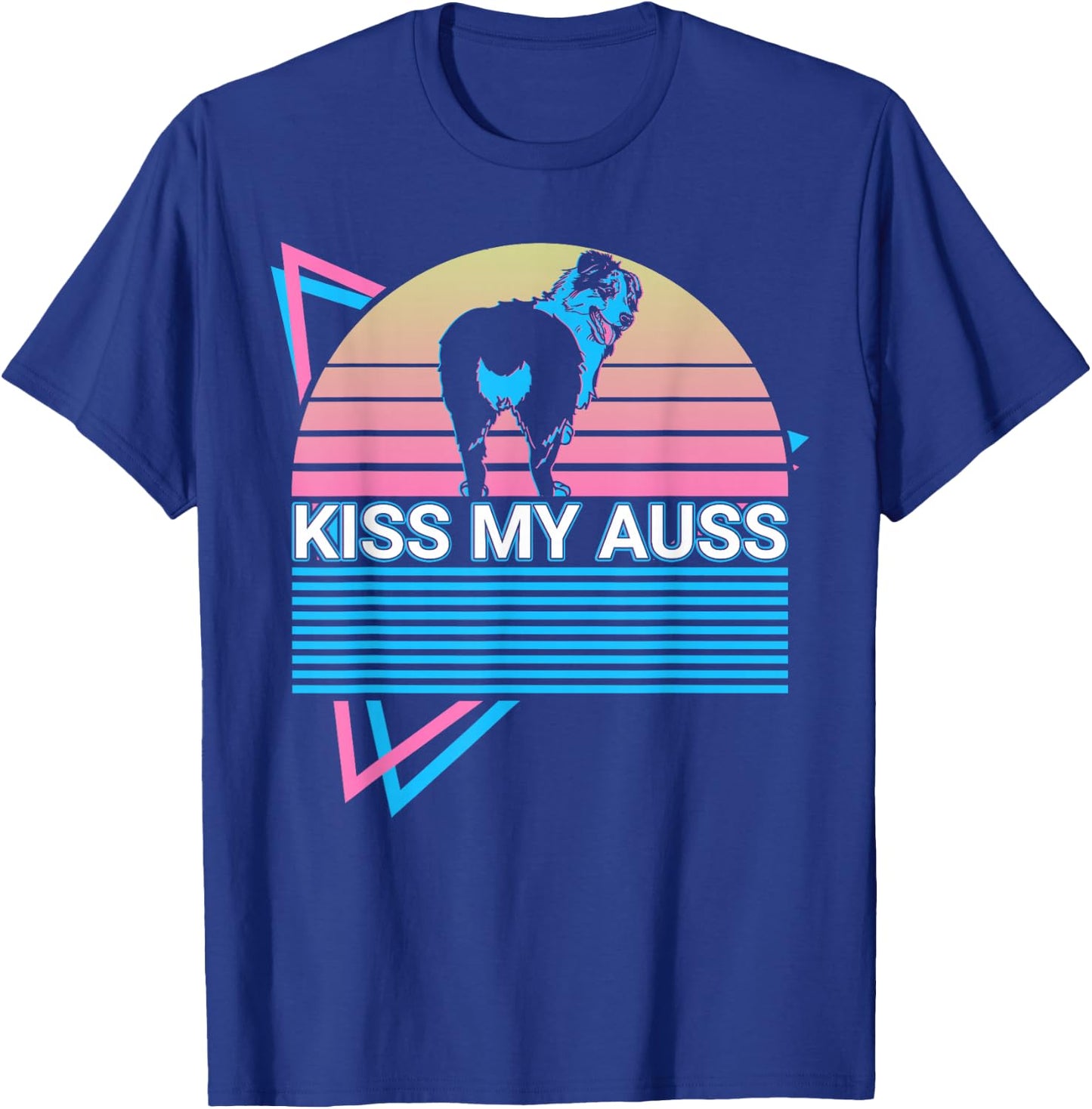 Funny Australian Shepherd Aussie Retro Kiss My Auss T-Shirt - T-Shirt | Royal