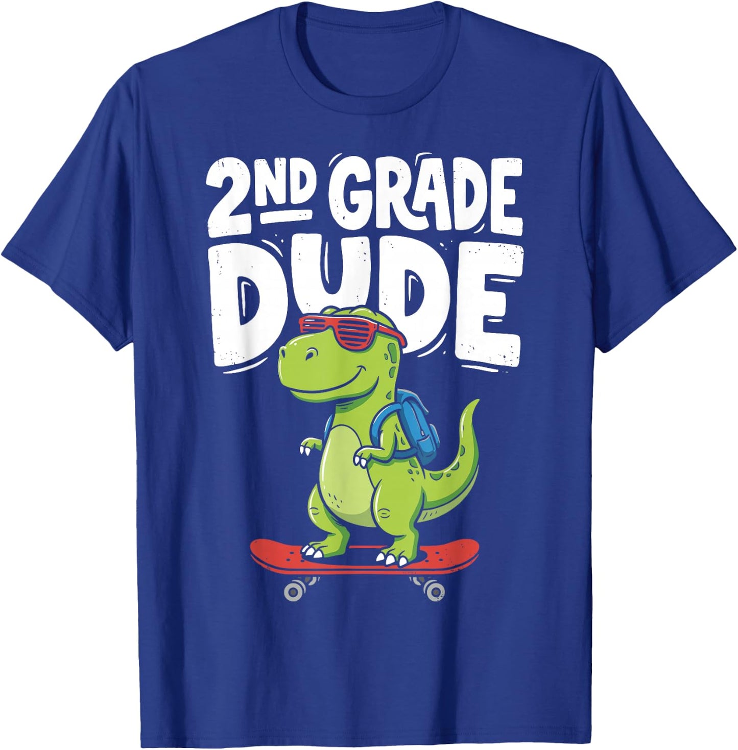 2nd Grade Dude Back to School Dinosaur T-Rex Skateboard T-Shirt - T-Shirt | Royal