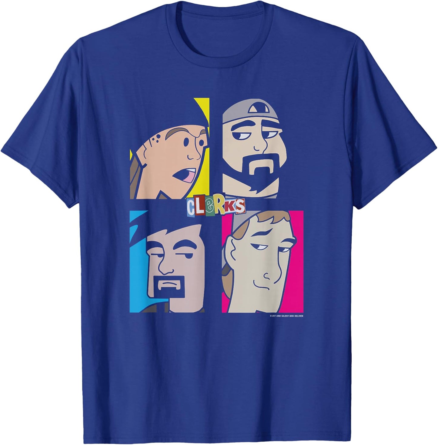 Jay & Silent Bob Clerks Group Shot Cartoon Character Panels T-Shirt - T-Shirt | Royal