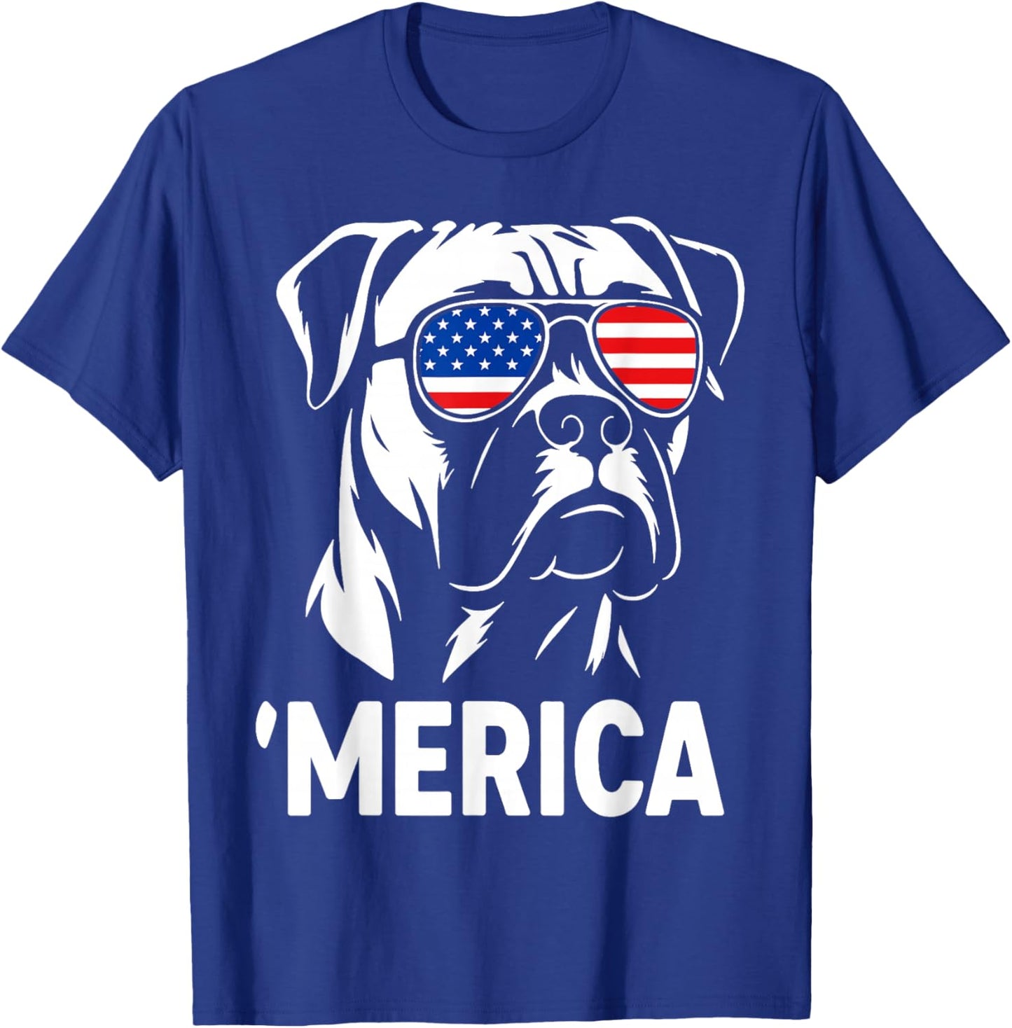 Merica Boxer Dog American Flag Sunglasses Patriotic T-Shirt - T-Shirt | Royal