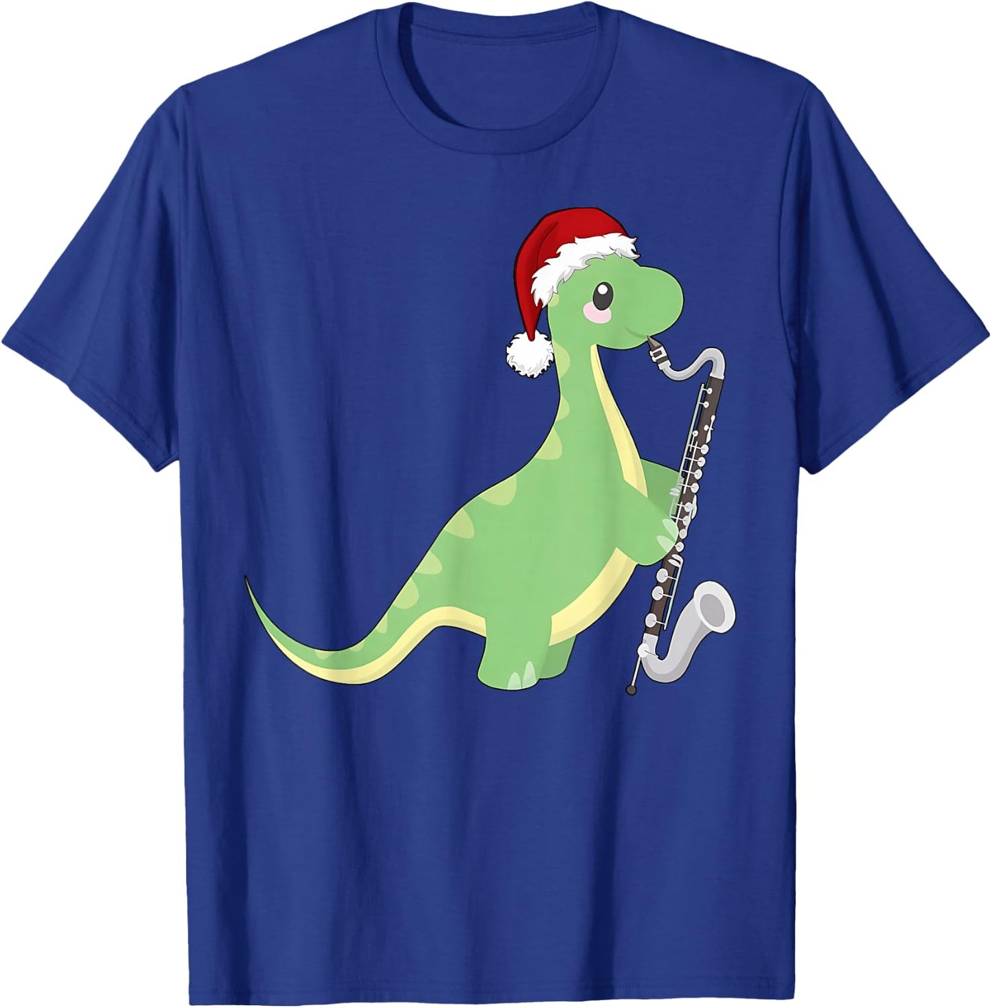 Christmas Cute Dinosaur Playing Bass Clarinet Music Teacher T-Shirt - T-Shirt | Royal