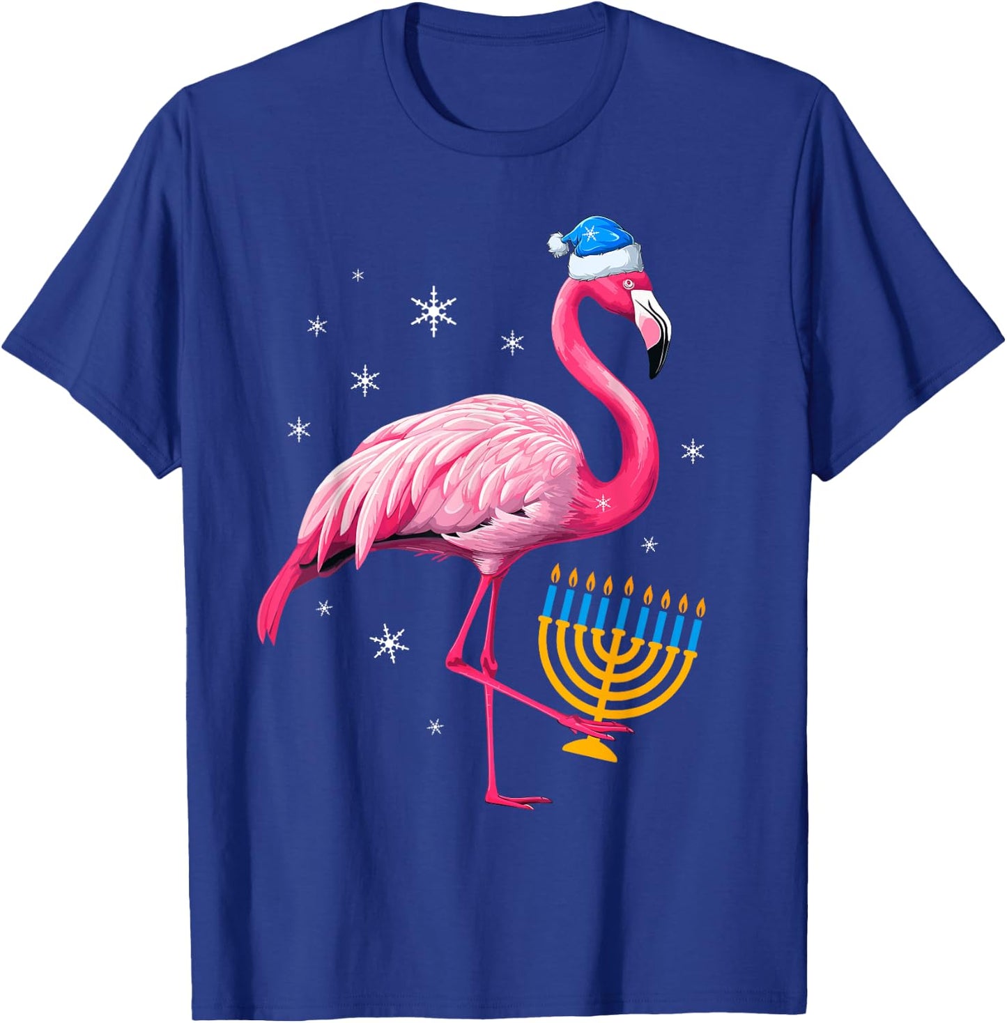 Jewish Santa Pink Flamingo Menorah Hanukkah Merry Christmas T-Shirt - T-Shirt | Royal